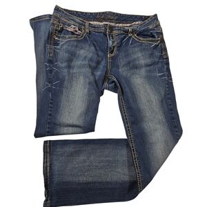 Ariya Jeans Womens 16 Blue Bootcut Stretch Denim Embroidered Flap Pocket Wash